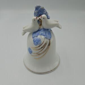 Vintage Collectible Porcelain Bell‎ w/White Doves 4.5" Tall Gold Accents
